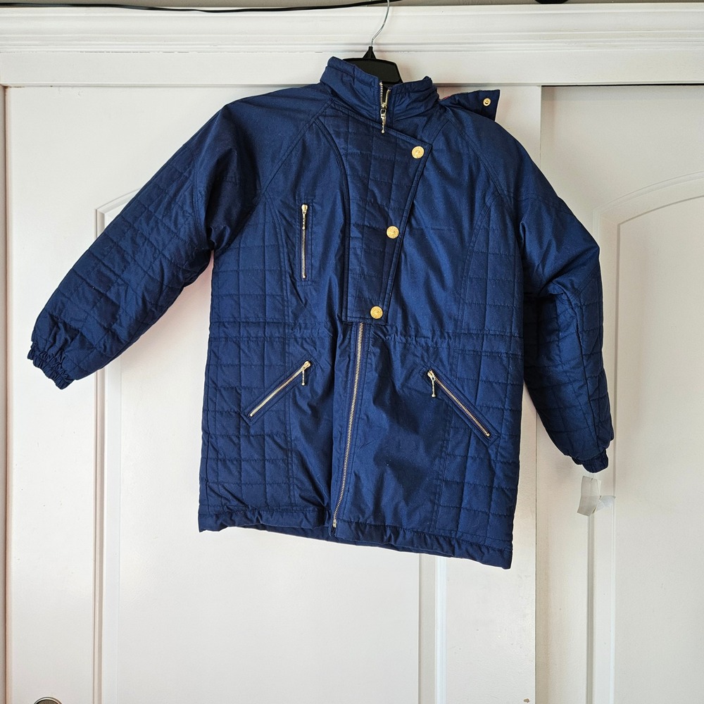 NWT‎ Vintage Mulberry Street Navy Coat Sz  14/16 Jacket Quilted Faux Fur Hood